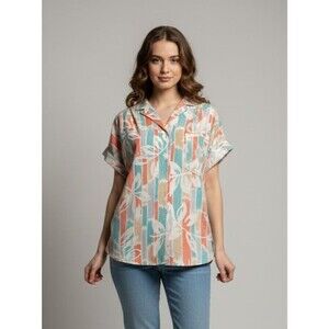 Vintage - Pyketttes - Sz 10 - Blouse - Tropical - Cotton Blend - Short Sleeves